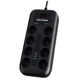 Cyberpower Regleta P0820SUF0-DE con 8 Tomas de Corriente y 2 USB, Cable 1.8m, Negra
